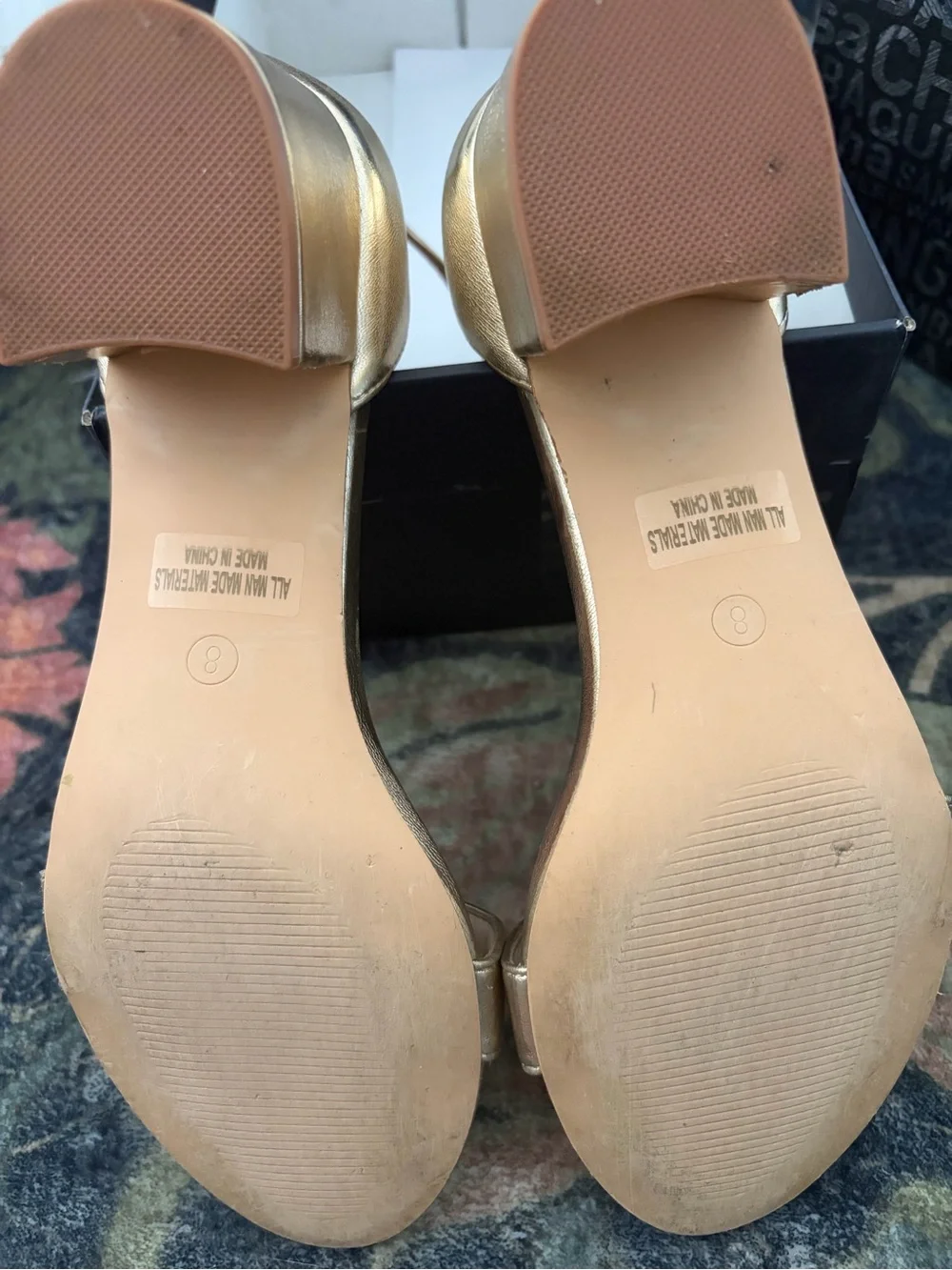 Metallic Gold Ankle-Strap Block Heel Sandals